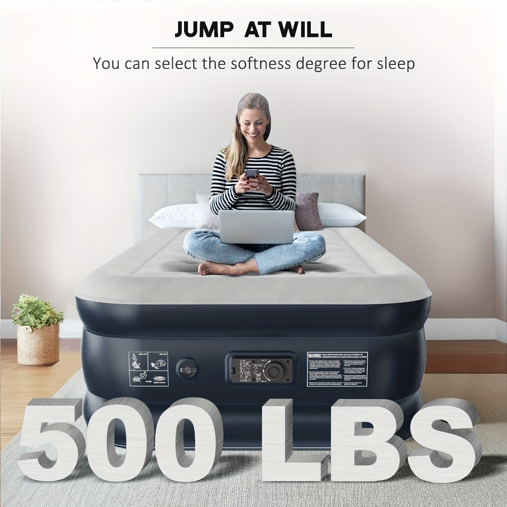 Air Mattress with Built-In Pump ¨C 18'' Self-Inflating Portable Air Bed for Home, Camping & Travel, Twin Full Queen, Includes Carry Bag