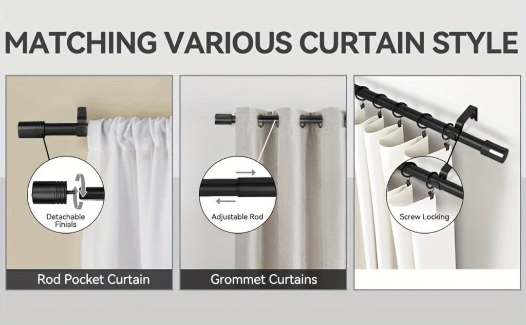Adjustable Curtain Rods for Windows 1 Inch Diameter ¨C Modern Decorative Drapery Rod with End Finials, 18¡±-45¡± to 36¡±-120¡± | Black, Brushed Nickel & Gold Finish