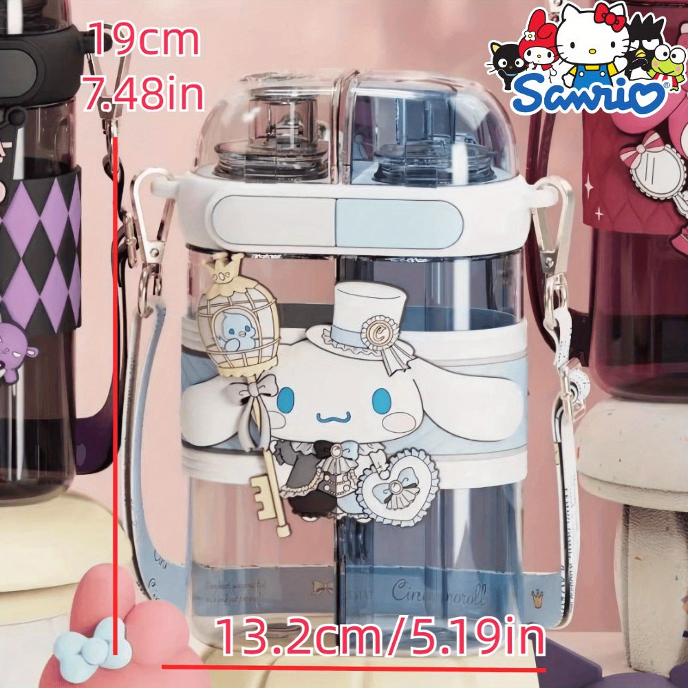 Sanrio Straw Water Bottle 21.6oz | Kuromi & Cinnamoroll Dual Nozzle Portable Cute Kawaii Water Bottle ¨C Perfect for Sports, Travel & School, Officially Licensed Sanrio