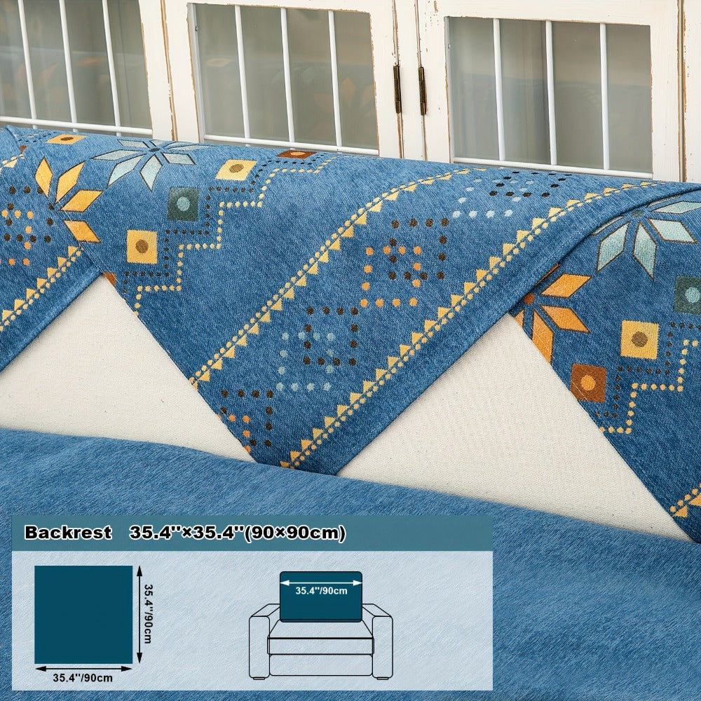 Bohemian Chenille Sofa Cover | Geometric Print Non-Slip Couch Slipcover, Thick Plush Boho Style, 1 to 4 Seat, Armrest & Backrest, Machine Washable, Sectional Sofa Protector