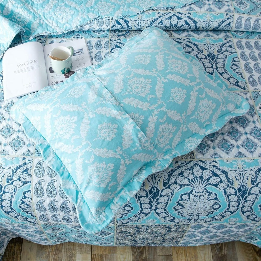 Floral Quilt Set Lightweight Bedspread Coverlet 2 or 3-Piece, All Season Hypoallergenic Breathable Paisley Patchwork Print Quilt for Bedroom Guest Room Dorm RV Cabin, Twin Queen King, Shabby Chic