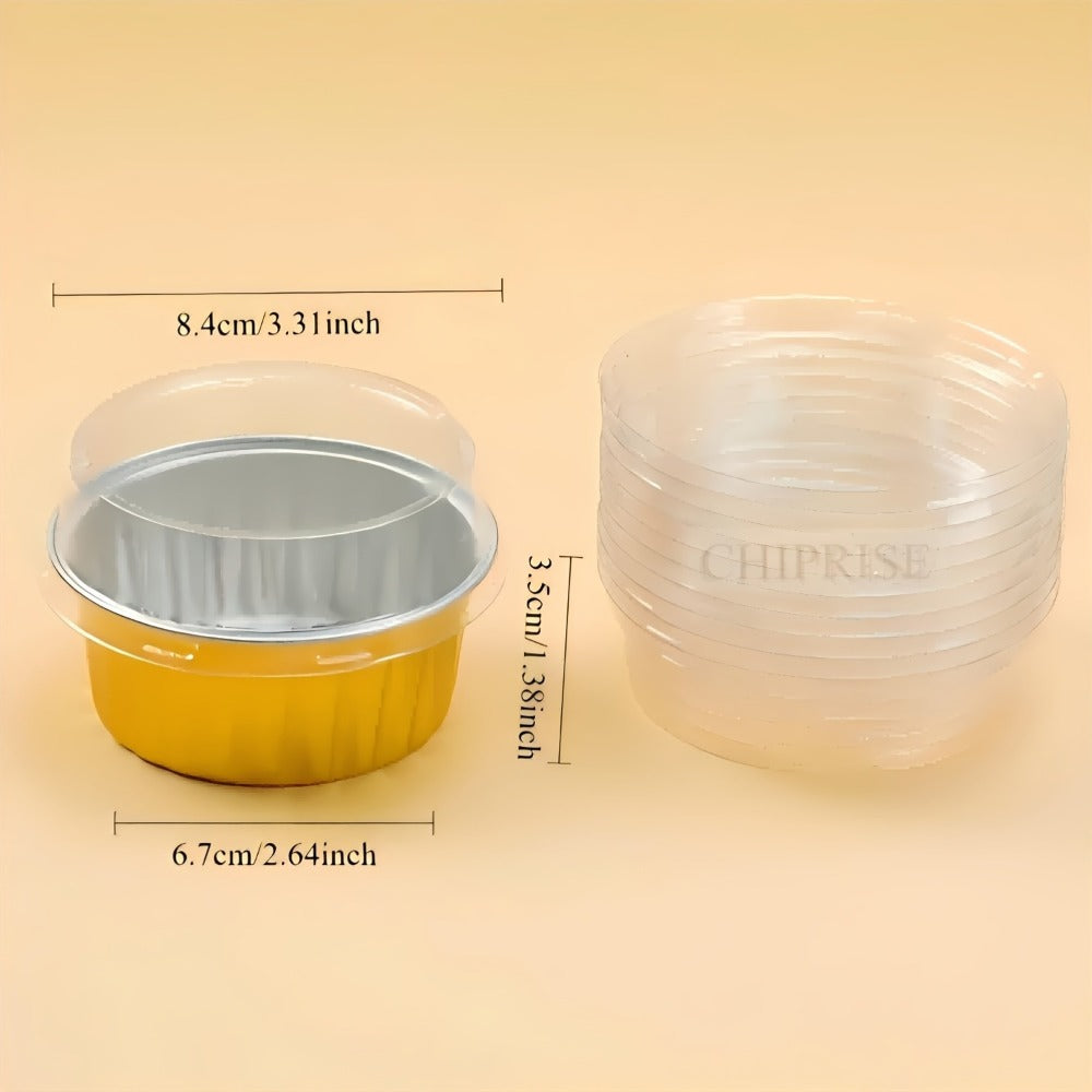 Aluminum Foil Baking Cups with Lids, Disposable Cupcake Molds with Spoons, Oven Safe Foil Dessert Cups for Pudding Muffins Mousse, Party Baking Supplies for Weddings Birthdays, 30 or 50 Sets