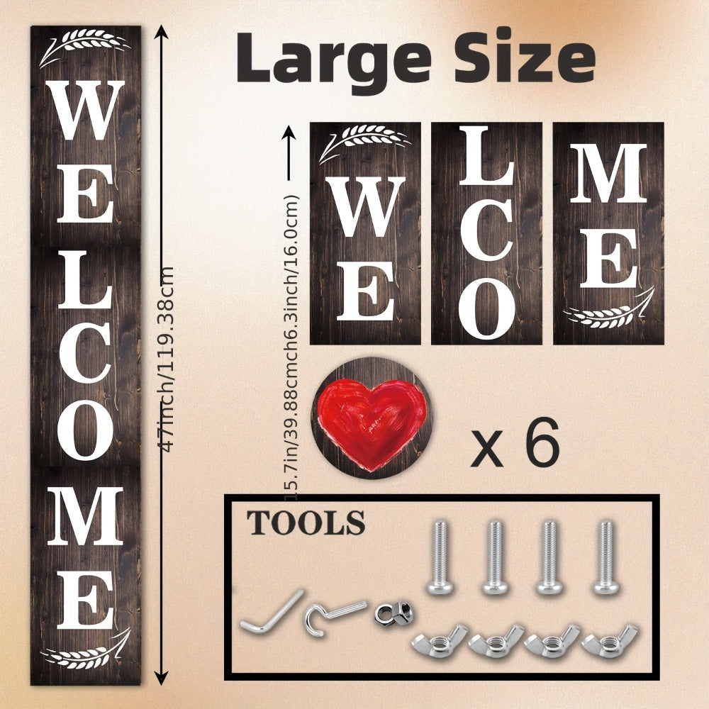 Porch Sign with 12 Interchangeable Seasonal Icons 47 Inch Tall - Welcome Sign for Front Door, Wind Resistant Leaner Board for Patio Yard Farmhouse Entryway, 4th of July Independence Day Decor