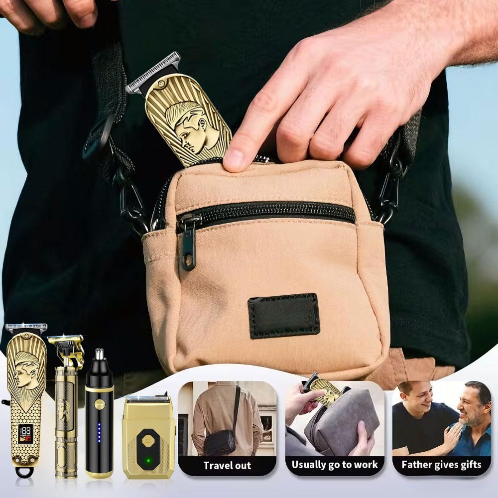 Men's Grooming Set 2 or 4 Piece - Cordless Electric Hair Clipper, T-Shaped Beard Trimmer, Nose Hair Trimmer & Electric Shaver, LED Display Professional Haircutting Beauty Kit, Father's Day Birthday Christmas Gift