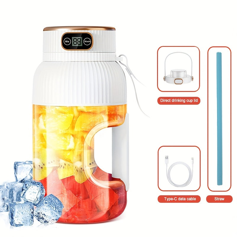 Portable Blender Personal Juicer Cup - Upgraded 10-Blade USB Rechargeable Smoothie Blender for Fruits, Vegetables & Milkshakes, Large Capacity, Digital Display, Travel Cover, Sports & Outdoor Use