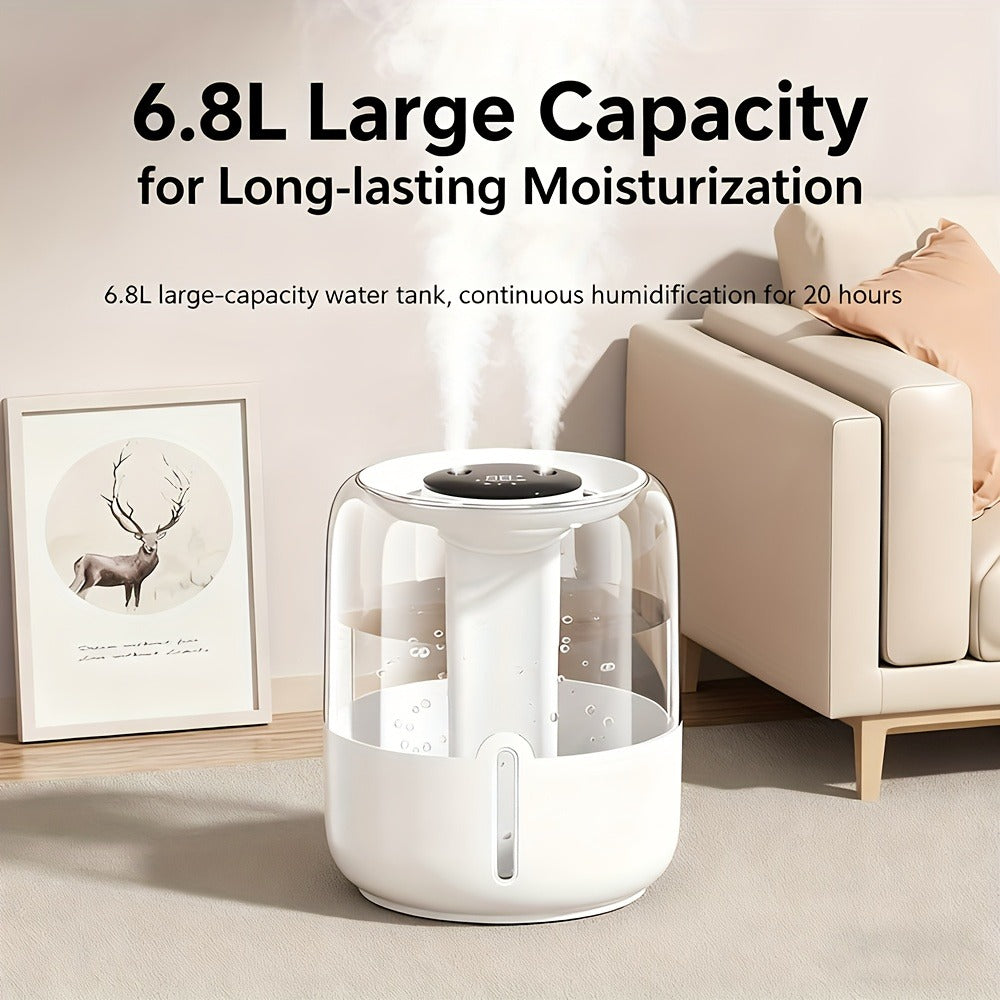 Large Room Humidifier Top Fill 1.8 Gallon 6.8L Tank Quiet Cool Mist Air Humidifier Easy to Fill and Clean Auto Shut-Off for Bedroom Home Office Plants