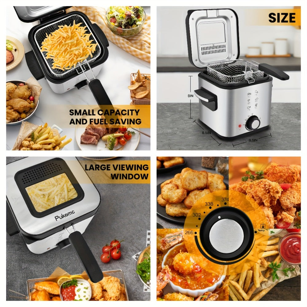 Deep Fryer Stainless Steel Large Capacity with Adjustable Temperature Control - 304 Stainless Steel Oil Fryer with Viewing Lid Cool-Touch Handles Easy Clean Basket, 5 Size Options 1.5L to 6L for Home Kitchen