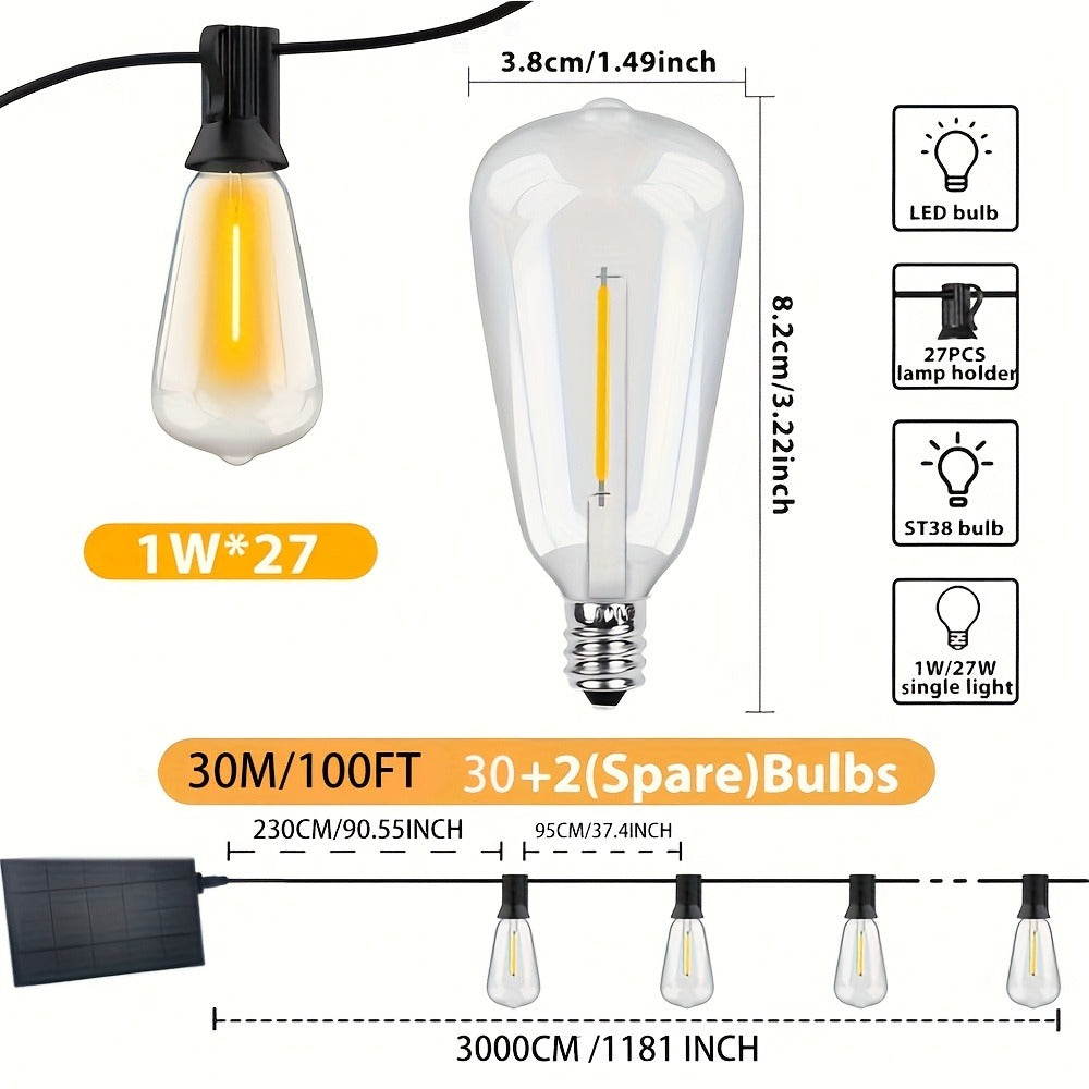 Solar String Lights Outdoor LED ¨C 39/50/72/100/105FT Spherical Bulb & Warm/Cool White with Remote Control | IP65 Waterproof 12-Hour Solar Powered Fairy Lights for Patio, Garden & Festival Decoration