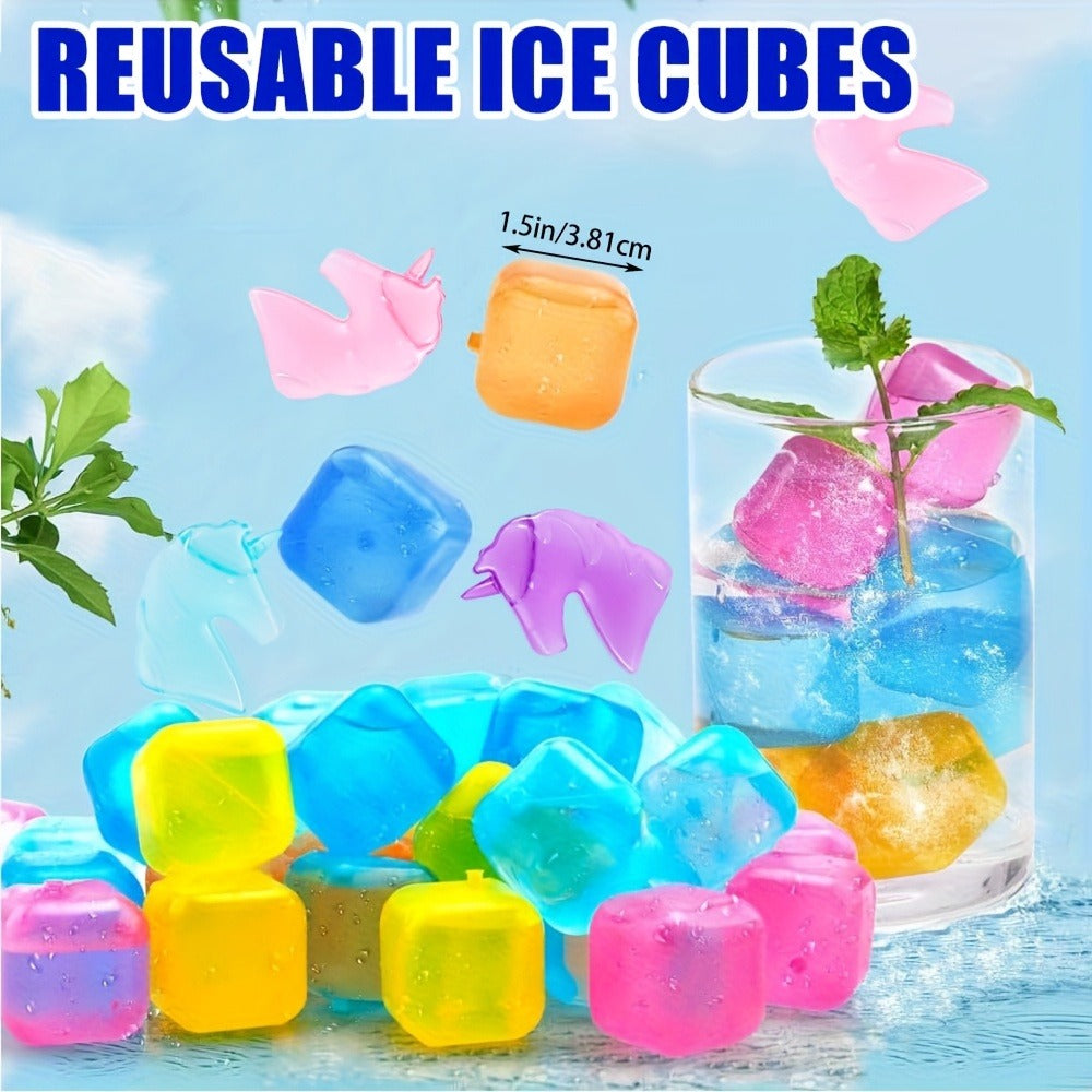 Reusable Plastic Ice Cubes 60/90/120/165 PCS - Non-Melting Non-Diluting Refreezable Ice Cubes for Whiskey, Vodka, Coffee & Cocktails, Rainbow & Unicorn Washable Fake Ice Cubes for Drinks