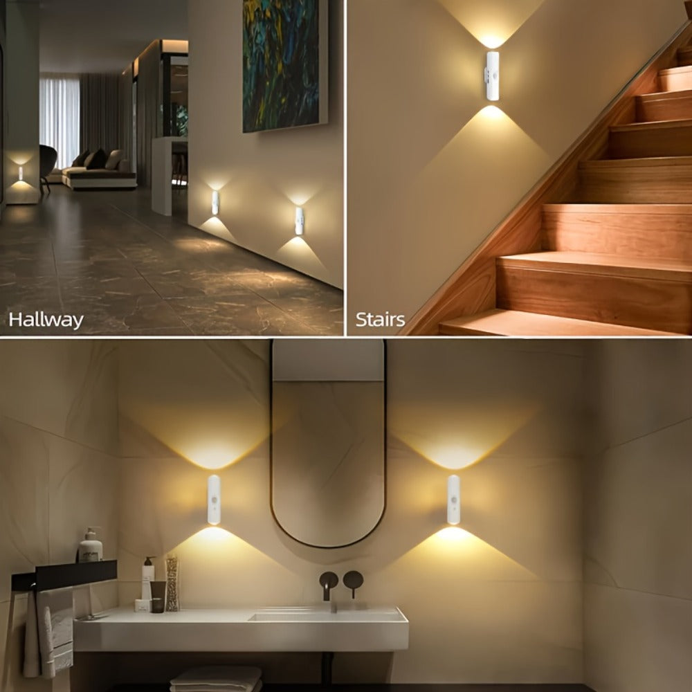 Cat Eye LED Wall Light Motion Sensor ¨C 6 Pack USB Rechargeable Night Lamp, 3 Color Settings, Wireless Auto Sensing No Wiring for Bedroom Stairs Closet Bathroom Hallway (RGB / Three Colors)