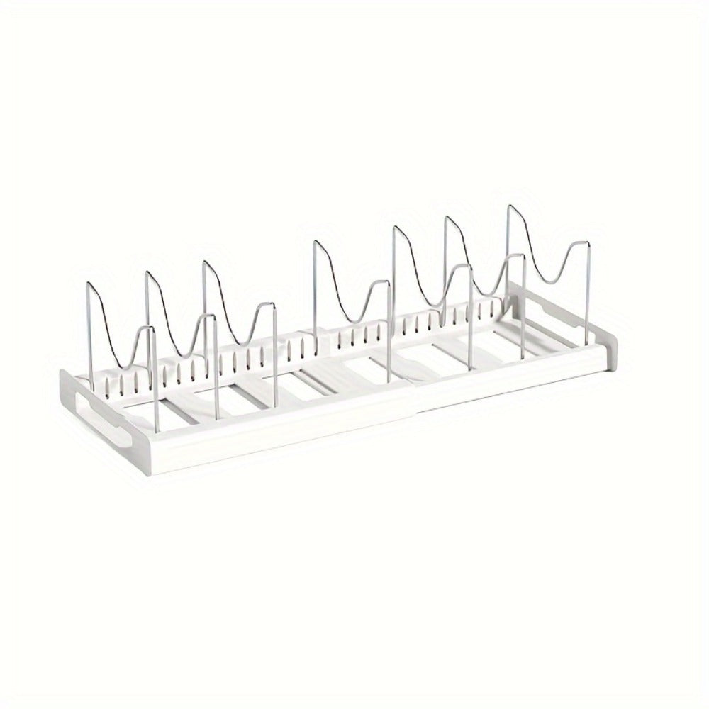 Pot Organizer Rack Adjustable Expandable Kitchen Cabinet Pots and Pans Organizer with Adjustable Dividers Easy Storage Organization for Kitchen Home White Gray