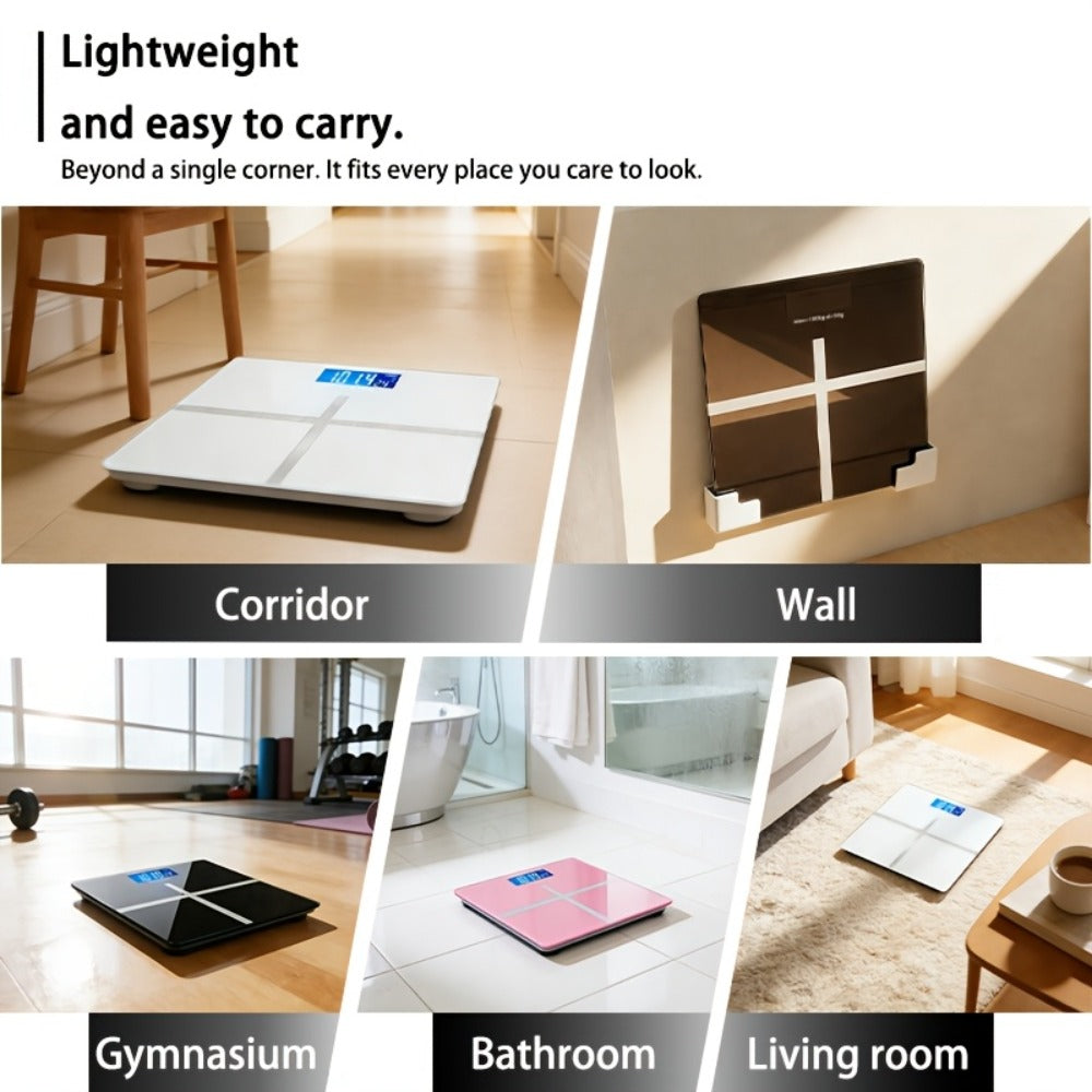 Digital Bathroom Scale with LCD Temperature Display ¨C 396 lb High-Precision Weight Scale, KG/Pounds Switchable, Wide Non-Slip Platform, Available with HD LED Upgrade, Waist Strap & Storage Rack