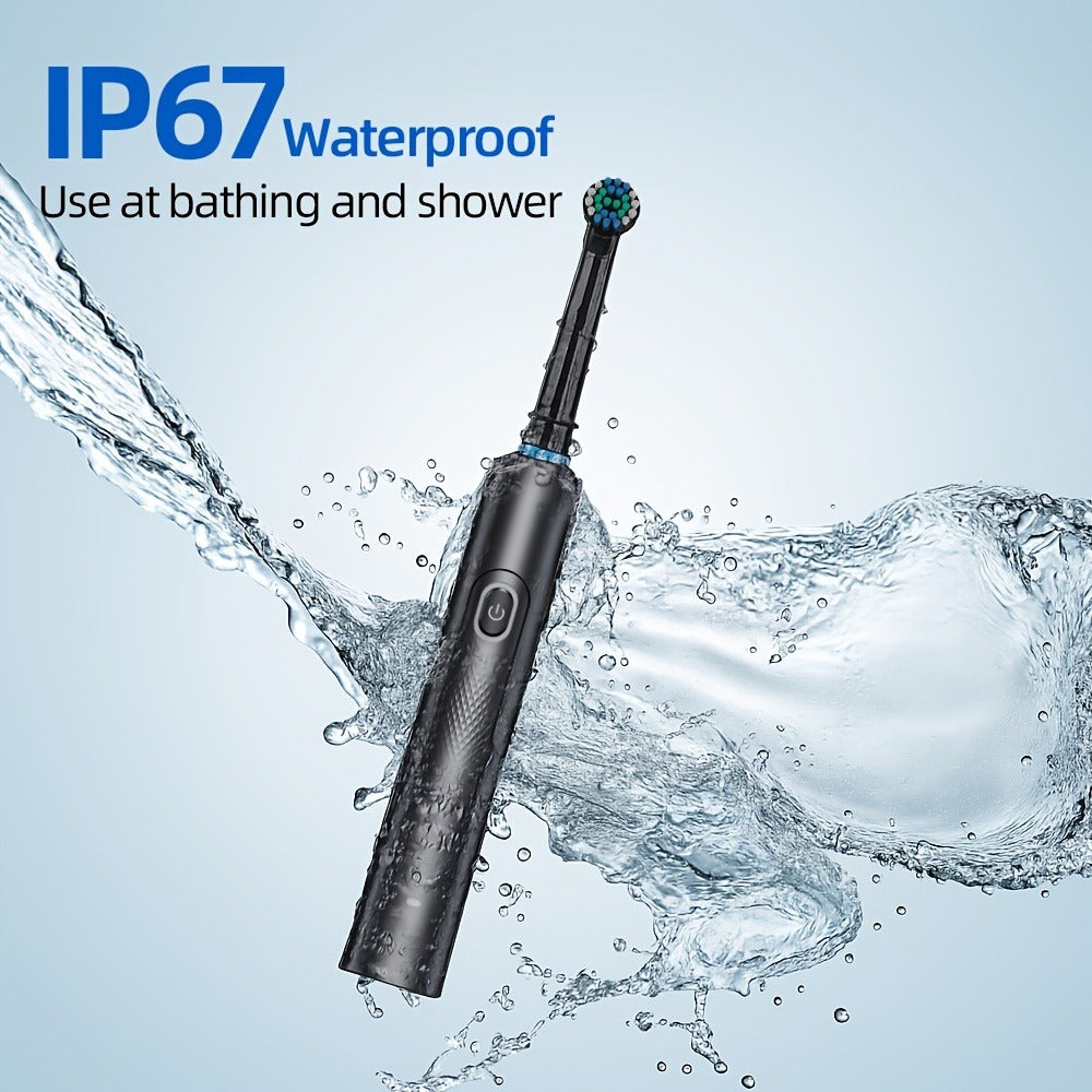 Electric Toothbrush with Smart Timer ¨C Sonic Whitening, 3D Round Soft Bristle Head, IPX67 Waterproof, USB Rechargeable, 4 or 8 Brush Heads, Black White Pink for Adults, Couples & Families