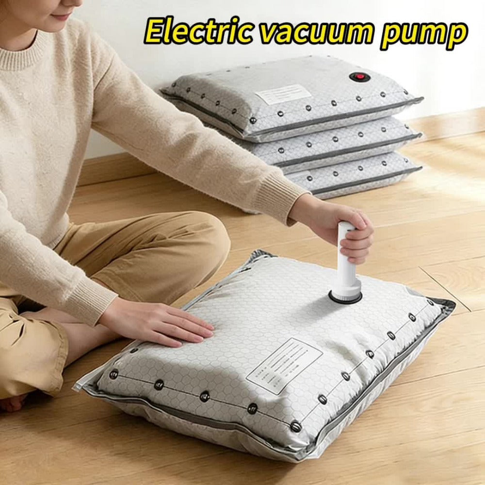 Vacuum Storage Bags with Electric Pump USB Wireless Space Saving Compression Bags for Clothes Blankets Duvets Pillows Bedding Travel Camping Wardrobe Organizer