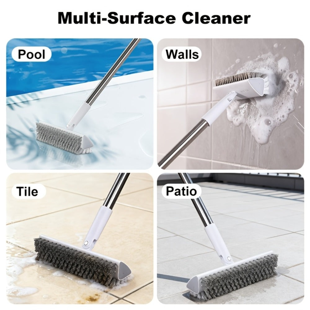 Cleaning Brush with Long Handle 180¡ã Rotating Double-Sided Stiff Bristles Floor Scrub Brush for Bathroom Kitchen Patio Tile Shower Outdoor Heavy Duty Multi-Purpose Scrubber with Stainless Steel Handle
