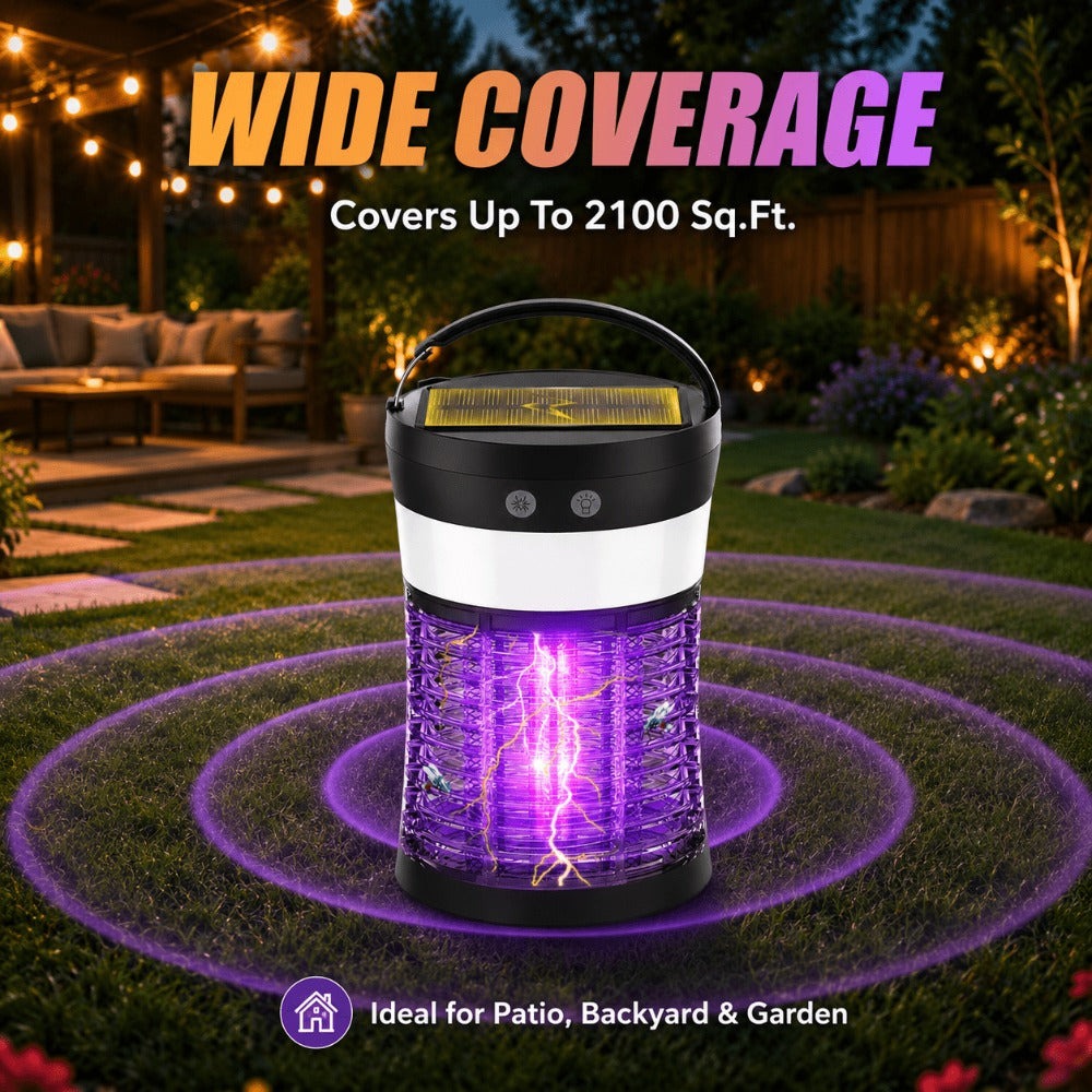 Solar Bug Zapper Electric 3-in-1 ¨C 3000V UV 365nm Mosquito Killer Rechargeable Insect Fly Trap with White Light & Flashlight, 2100 Sq Ft Coverage for Indoor Outdoor Home Patio Backyard Camping ¨C Black