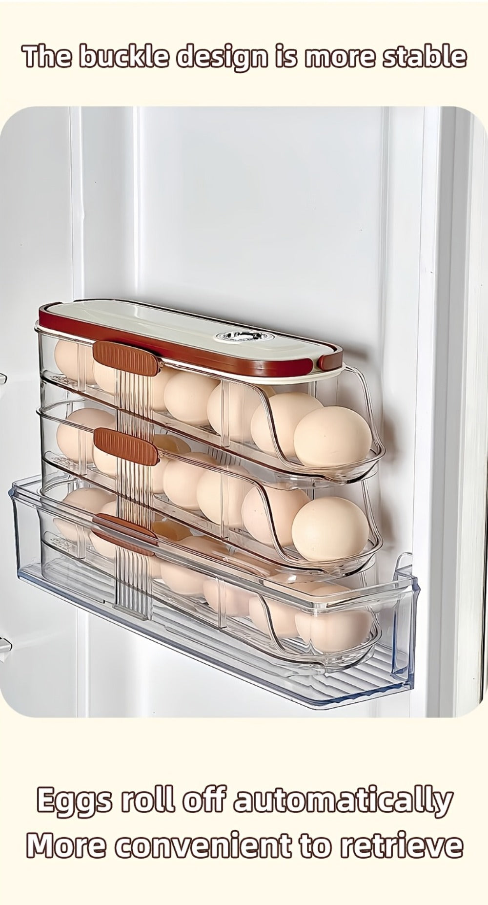 Egg Organizer for Refrigerator, Multi-Layer Auto-Rolling Egg Rack with Large Capacity ¨C Space-Saving Egg Storage Dispenser for Fridge, Cabinet & Countertop, Ideal for Busy Families