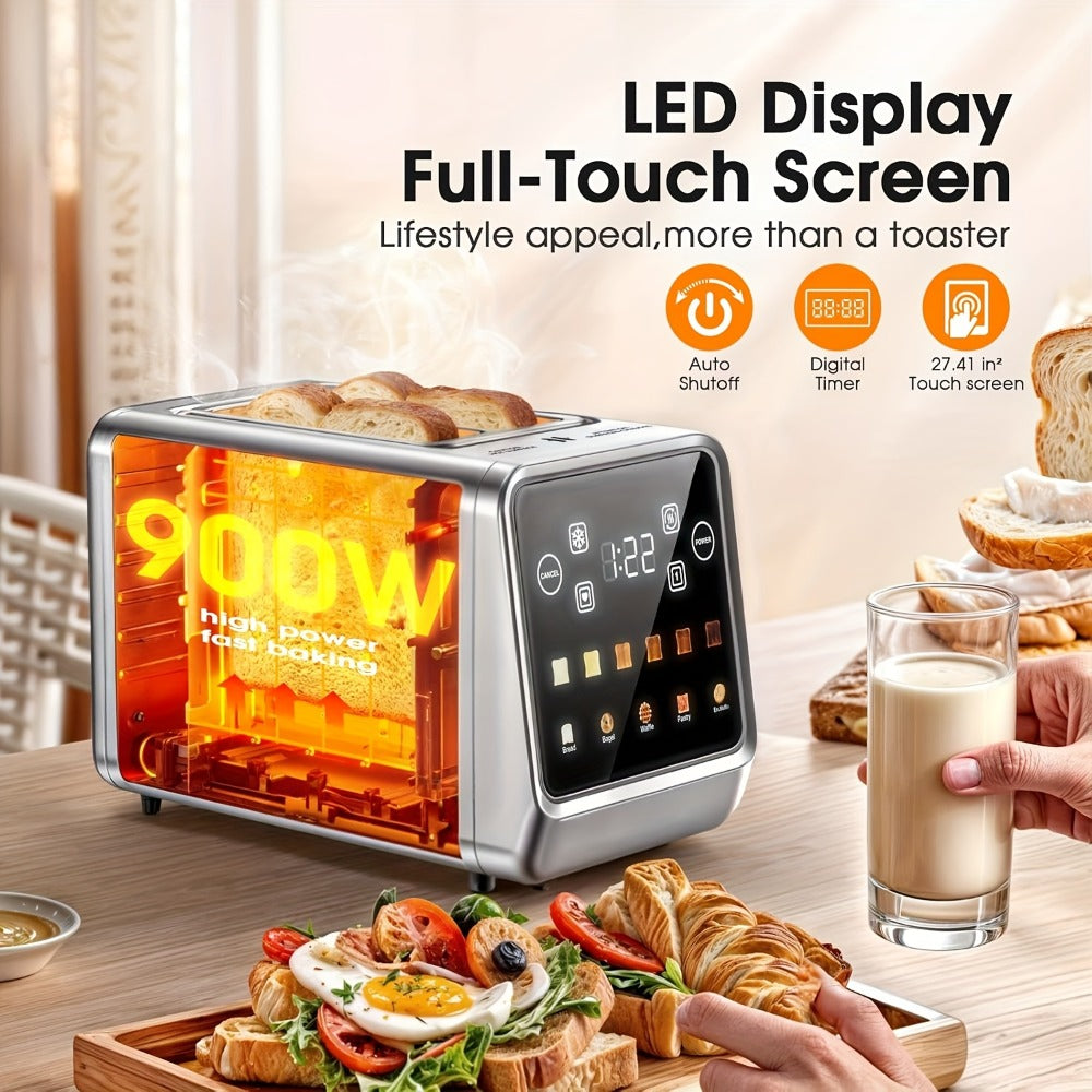 Smart Digital Toaster 2 Slice Touch Screen ¨C Stainless Steel with Memory Function, 5 Bread Types, 6 Shade Settings, 1.5-Inch Wide Slot, 900W Fast Toasting for Home Kitchen