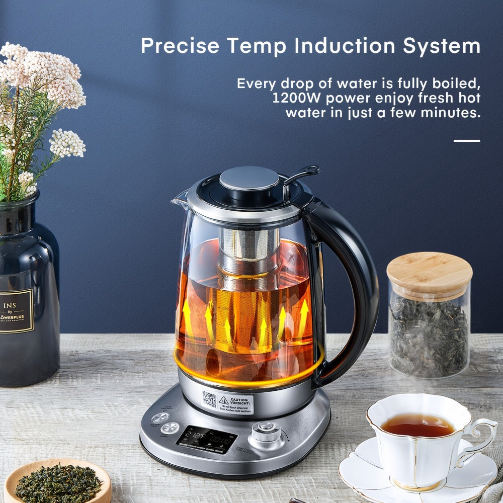 Electric Tea Kettle with 9 Temperature Control Presets ¨C 1.7L Borosilicate Glass Kettle, 1200W, Removable Infuser, 2-Hour Keep Warm, Stainless Steel Hot Water & Tea Pot for Home & Office