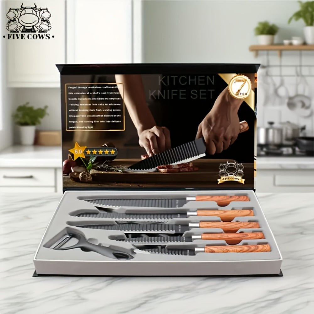 Kitchen Knife Set High Carbon Steel Hand Forged Chef Knives with Case Non-Stick Black Blade Butcher Cleaver Meat Cutting Vegetable Chopping Camping BBQ Outdoor Holiday Gift