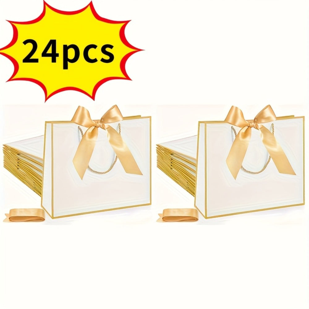Gift Bags with Handles for Party Favors - Butterfly Ribbon Thank You Bags Wedding Baby Shower Birthday Bridesmaid Housewarming Autumn Celebration Elegant Packaging 12 24 36pcs