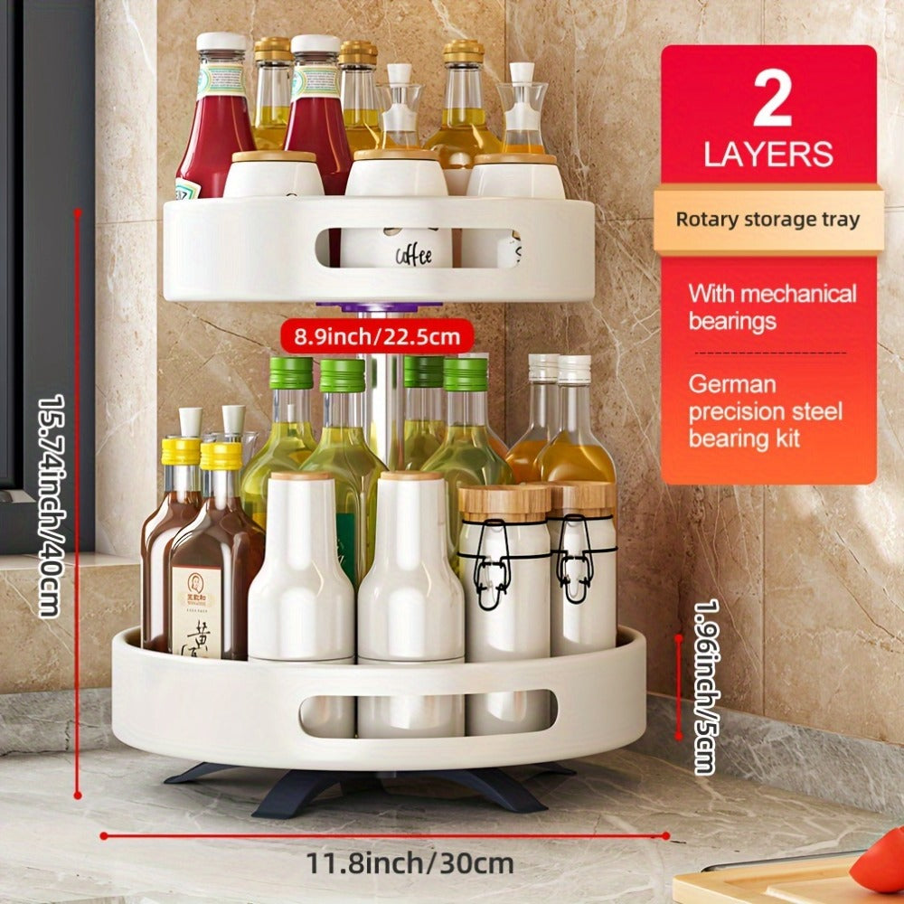 Rotating Spice Rack Double Layer Stainless Steel Countertop Corner Seasoning Storage Organizer for Kitchen Pantry Cabinet Green Silver White Black