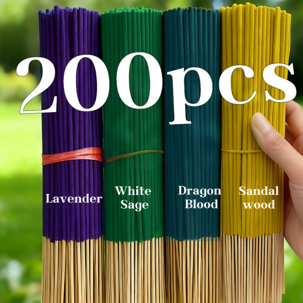 Incense Sticks 200pcs Aromatherapy Incense Set 4 Scents for Meditation Yoga Purification Home Fragrance Long Lasting Sandalwood Jasmine Rose Lavender Sage Gift