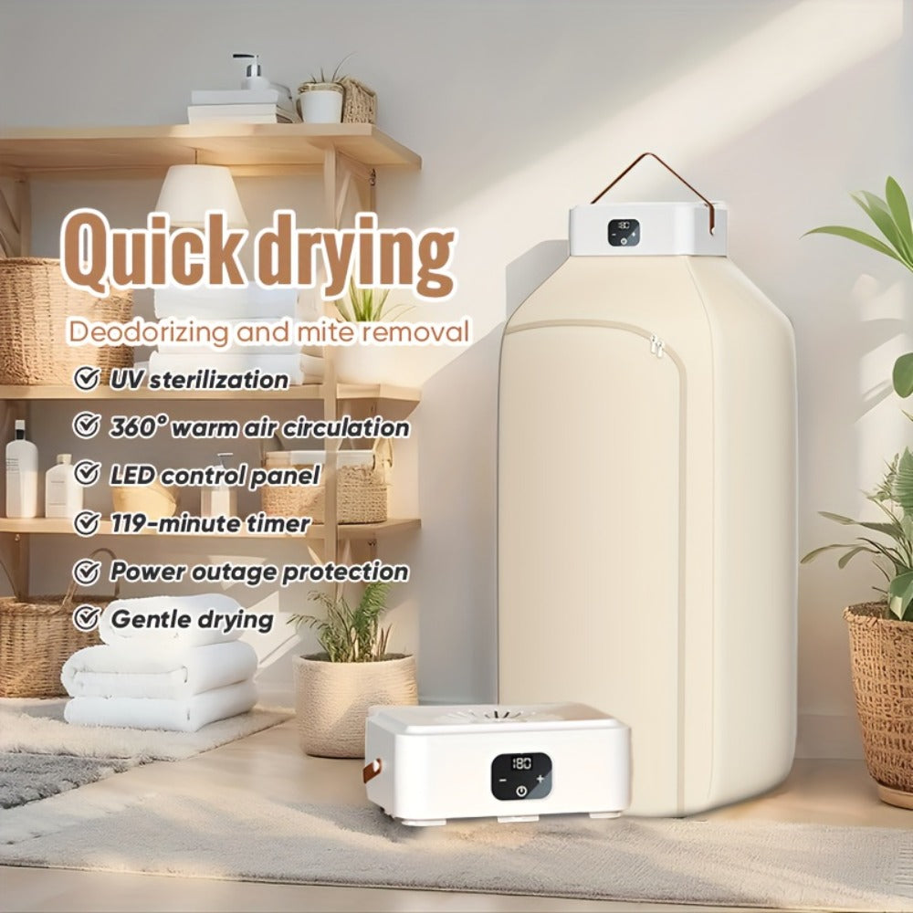 Portable Electric Clothes Dryer 600W Dual Mode Warm Hot Air Timer 1H 2H 8H Compact Mini Dryer Machine with Dryer Bag for Apartments Dorms RVs Travel Small Spaces