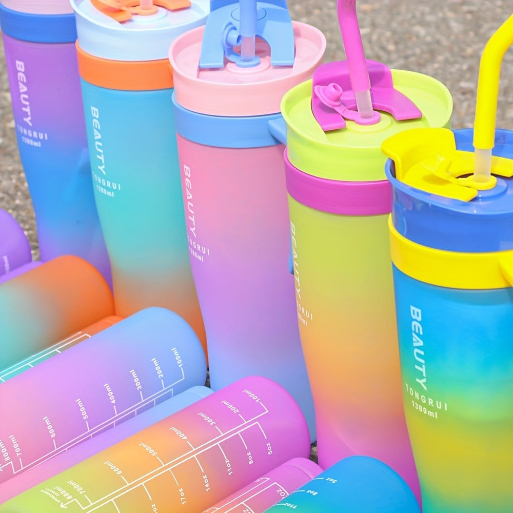 Tumbler Set 3pcs Gradient Color Frosted Plastic Water Cup with Straw Double Drinking Large Capacity Car Handle Cup 10oz 27oz 40oz 300ml 800ml 1200ml for Travel Gym Car Office Black and White