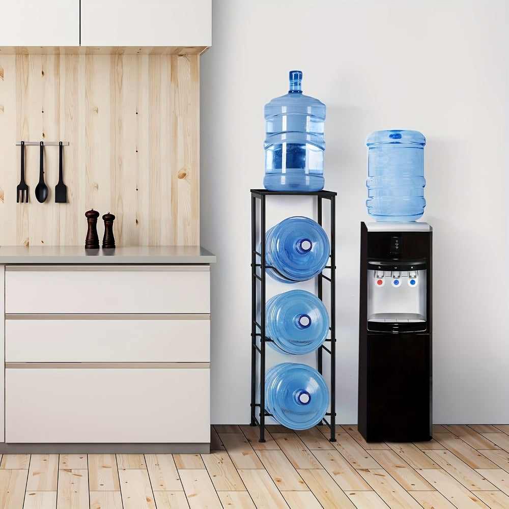 5-Gallon Water Jug Holder 3-Tier ¨C Heavy Duty Water Bottle Rack Organizer with Top Shelf & Adjustable Legs for Kitchen, Living Room & Office ¨C Particleboard & Steel Frame, White, Brown & Black