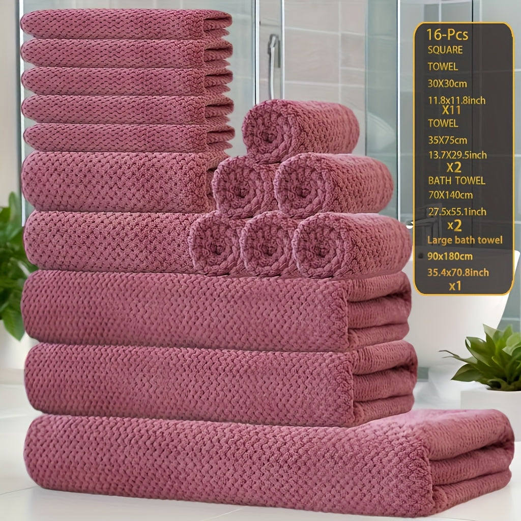 Coral Fleece Bath Towel Set 16 Piece 300GSM - Extra Large Bath Towel Washcloths Square Towels Soft Absorbent Quick Dry | 11 Colors | Hotel Home Travel Spa Gift Complete Bathroom Towel Collection