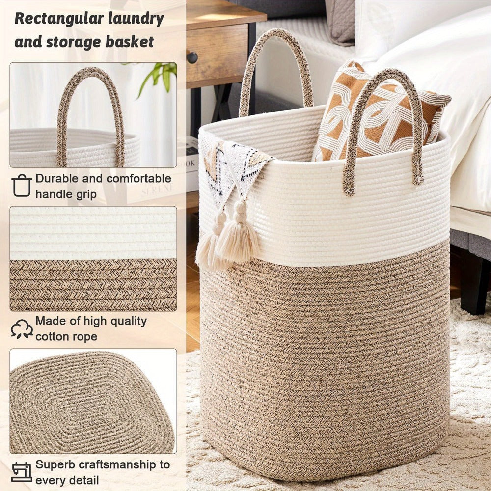 Woven Cotton Rope Laundry Basket Large Hamper with Handles for Bathroom Bedroom Living Room ¨C Jumbo Boho Storage Basket for Clothes Blankets Toys | 40L 60L 80L 100L