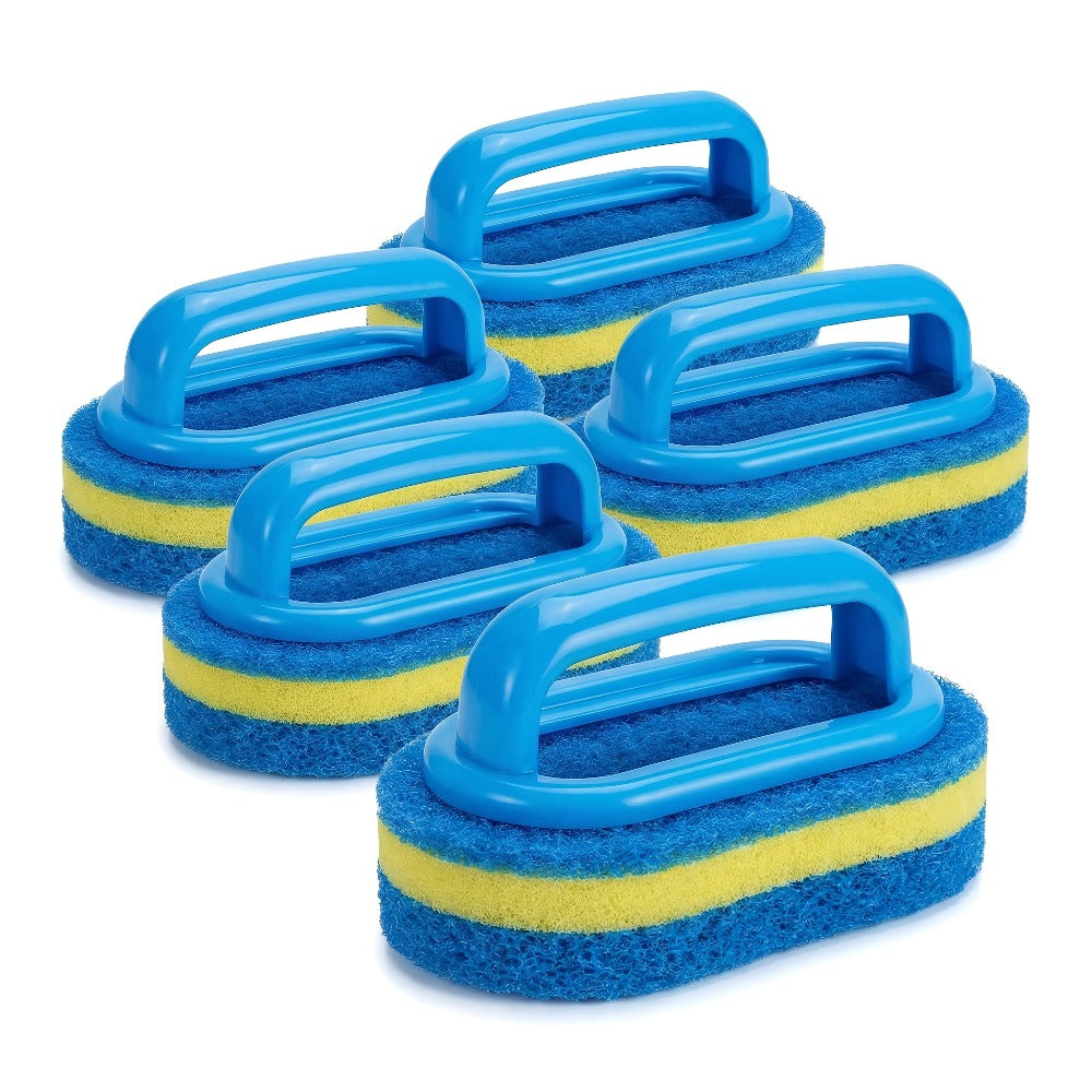Natural Sponge Cleaning Brushes Set of 5 ¨C Thickened Ergonomic Handle, Quick-Drying, Pill-Free, Multi-Surface Kitchen Bathroom Dishware Pool Scrubber Pads