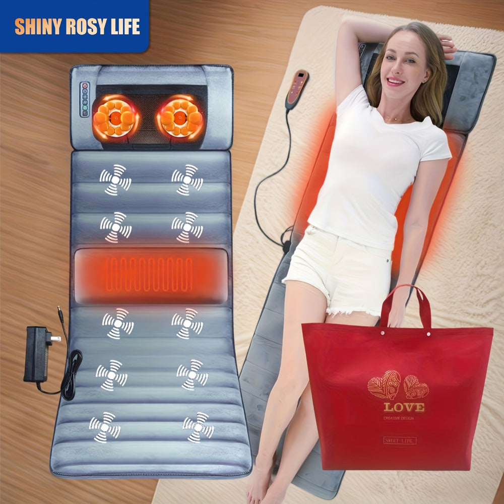 Full Body Shiatsu Massage Mattress ¨C 10-Zone Vibration with Neck Kneading & Hot Compress, 12V Safety Voltage Massage Mat for Back Neck & Waist Relief, Home Relaxation Gift for Men Women