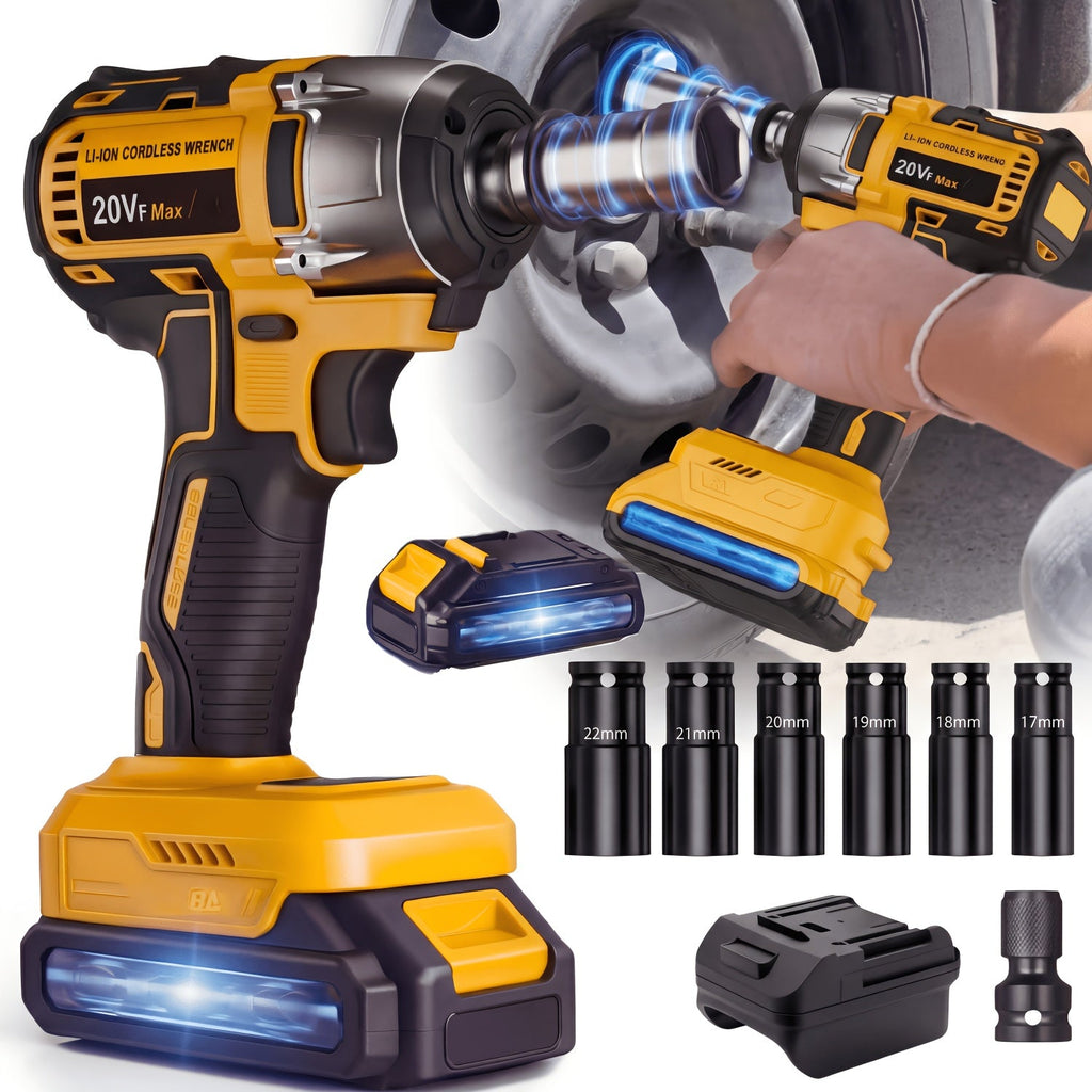 Cordless Impact Wrench 1/2 Inch Brushless ¨C 450N.m 259Ft-lbs High Torque Impact Gun, 3300RPM Variable Speed, 12 Sockets, Fast Charger & Dual Battery Options for Auto Repair & Home Use