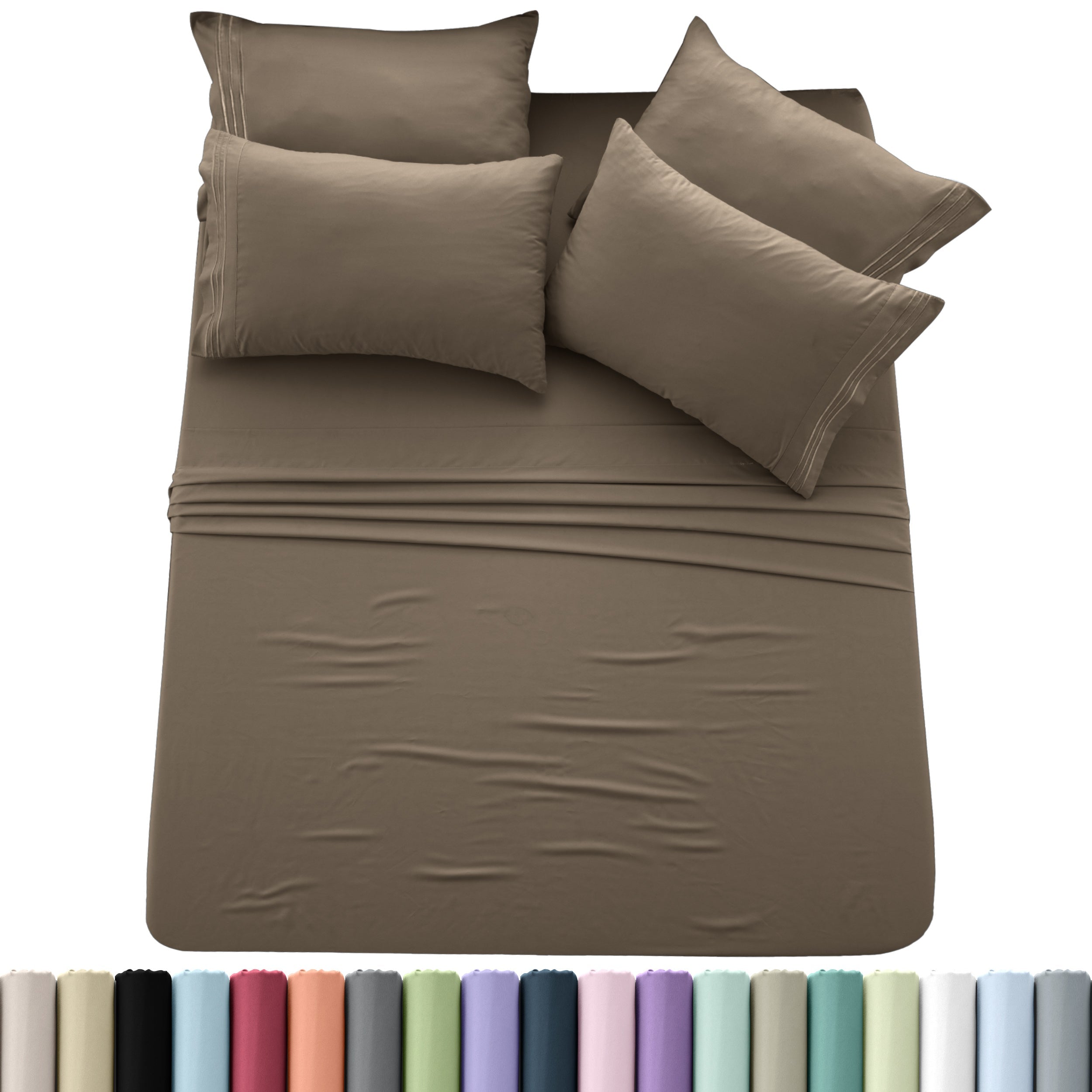 Brushed Microfiber Sheet Set 6pcs ¨C Soft Fade-Resistant Bedding 20 Colors Twin Twin XL Full Queen King Cal King Fitted Flat Pillowcases