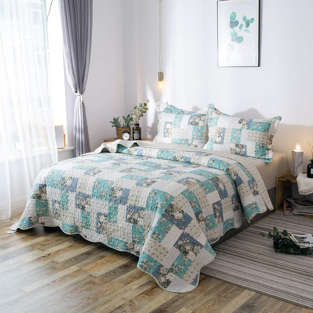 Floral Quilt Set Lightweight Bedspread Coverlet 2 or 3-Piece, All Season Hypoallergenic Breathable Paisley Patchwork Print Quilt for Bedroom Guest Room Dorm RV Cabin, Twin Queen King, Shabby Chic