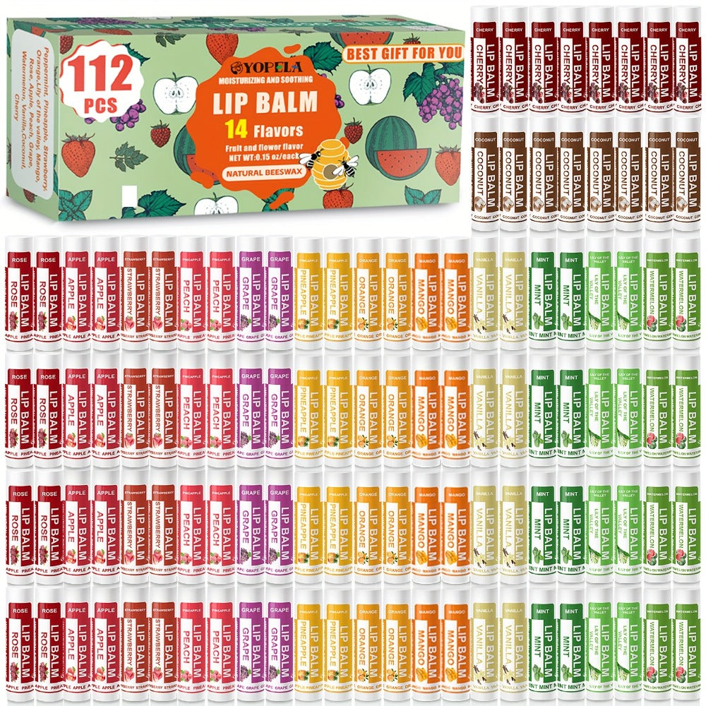 Lipstick Bulk Set 112pcs 14 Flavors - Moisturizing Lip Balm 0.15oz Mini Lipstick Assortment for Wedding Party Favors Gift Bags Wholesale Makeup Supplies - Fashion Lip Color Variety Pack