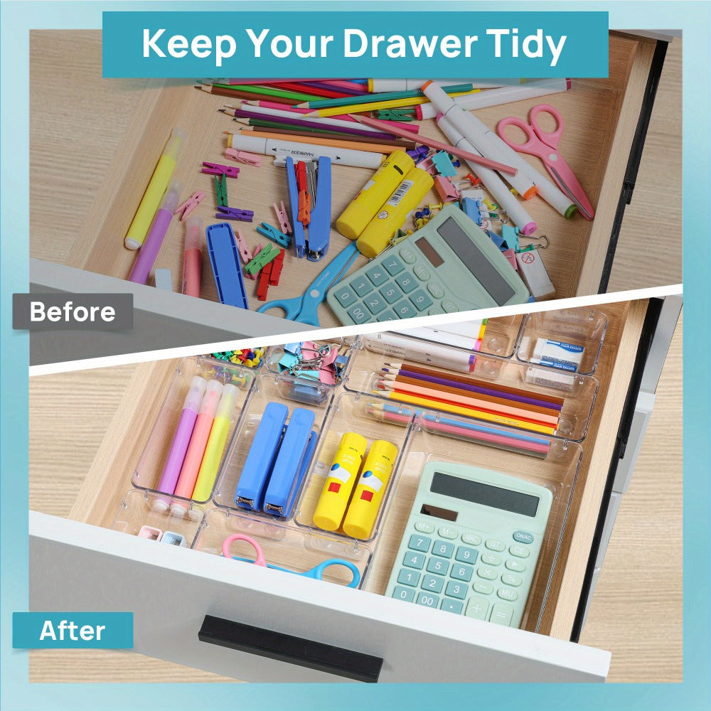 Clear Drawer Organizer Set 60pcs Plastic Storage Bins 4 Sizes for Desk Office Home Kitchen