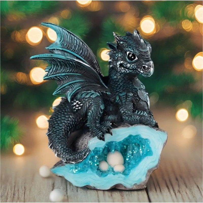 Dragon Figurine Statue Guarding Crystal Cave Polyresin Collectible Home Decor Sculpture Fantasy Dragon Gift for Birthday Housewarming Holiday Room Office Shelf Decor