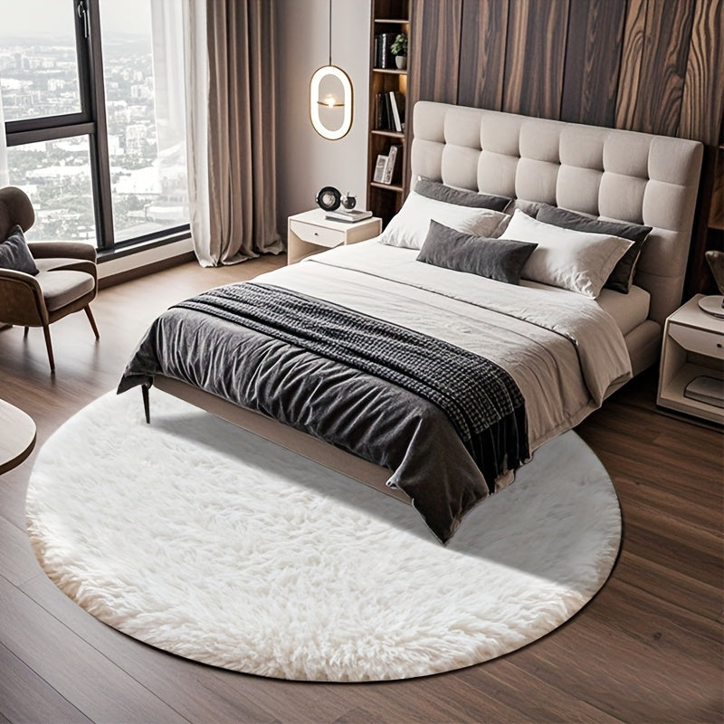 Round Faux Fur Area Rug - Soft Plush Circle Carpet for Living Room Bedroom, Machine Washable, Multiple Colors & Sizes