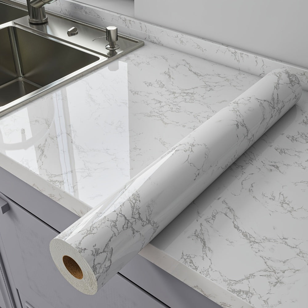 Marble Peel and Stick Wallpaper Roll - Waterproof Oil-Proof Self-Adhesive Wall Contact Paper for Kitchen Backsplash Bathroom Countertop