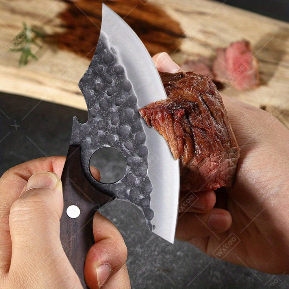 Viking Chef Knife Set 3/4pcs Hammered Stainless Steel Kitchen Knives ¨C Boning, Utility & BBQ Knife with Wooden Handle for Cooking, Camping & Outdoor