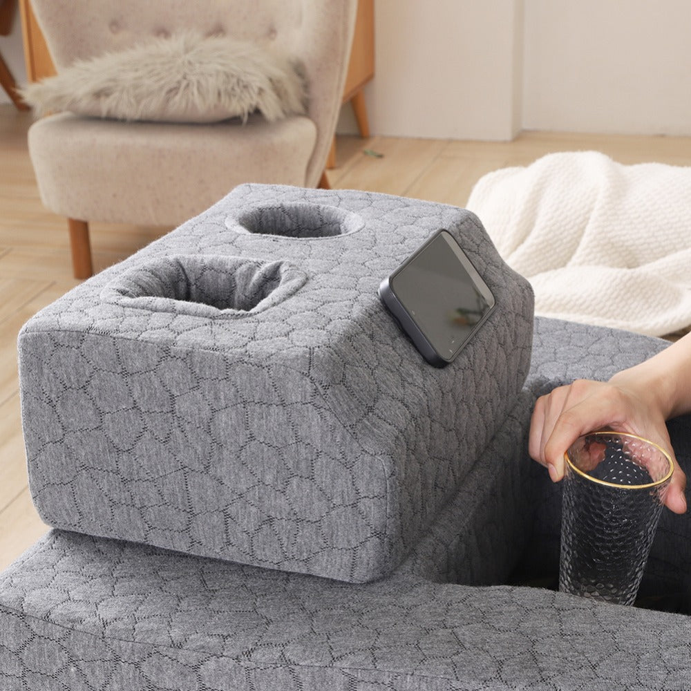 Adjustable Reading Gaming Wedge Pillow with Armrests ¨C Multipurpose Foam Support Pillow for Bed, Sofa & Floor, Steam Deck & Switch Compatible, Gray