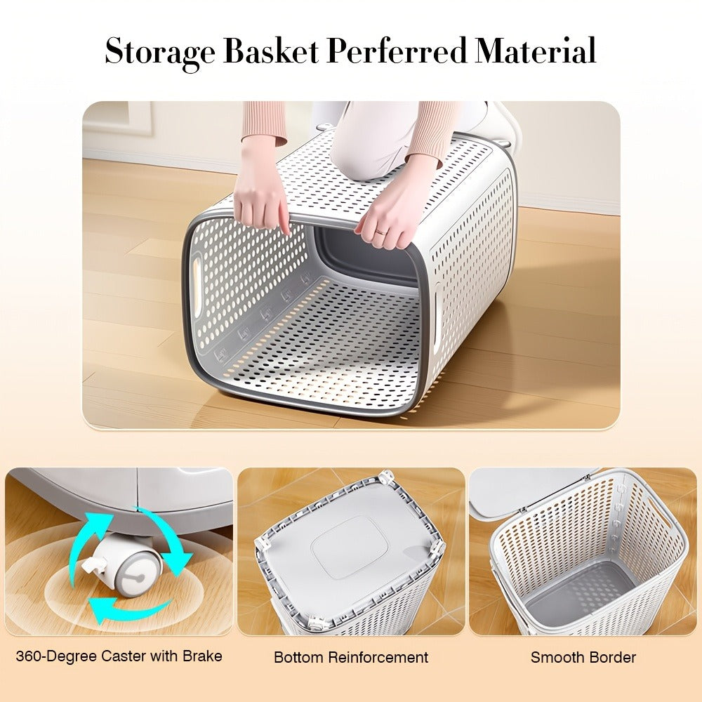 Wheeled Laundry Hamper Large Foldable with Dividers & Dust-Proof Lid ¨C 360¡ã Breathable Mesh Basket on Wheels, Reinforced Steel Base, Portable Clothes Organizer for Bedroom, Bathroom & Dorm