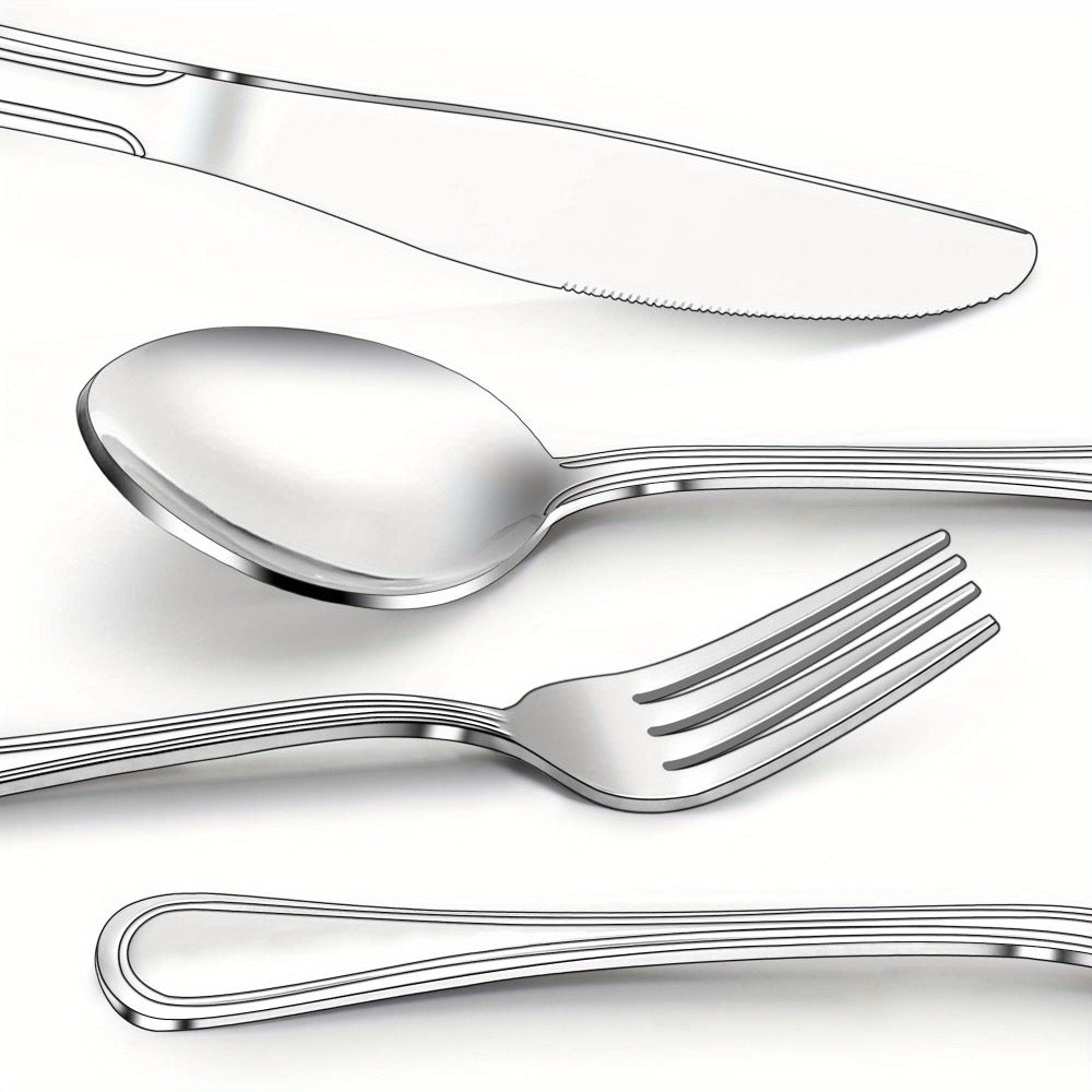 Stainless Steel Flatware Cutlery Set ¨C Mirror Polished, Dishwasher Safe, Silver & Black Options, Service for 4 / 8 / 12 ¨C Kitchen Utensil Set for Home, Restaurant & Wedding Gift