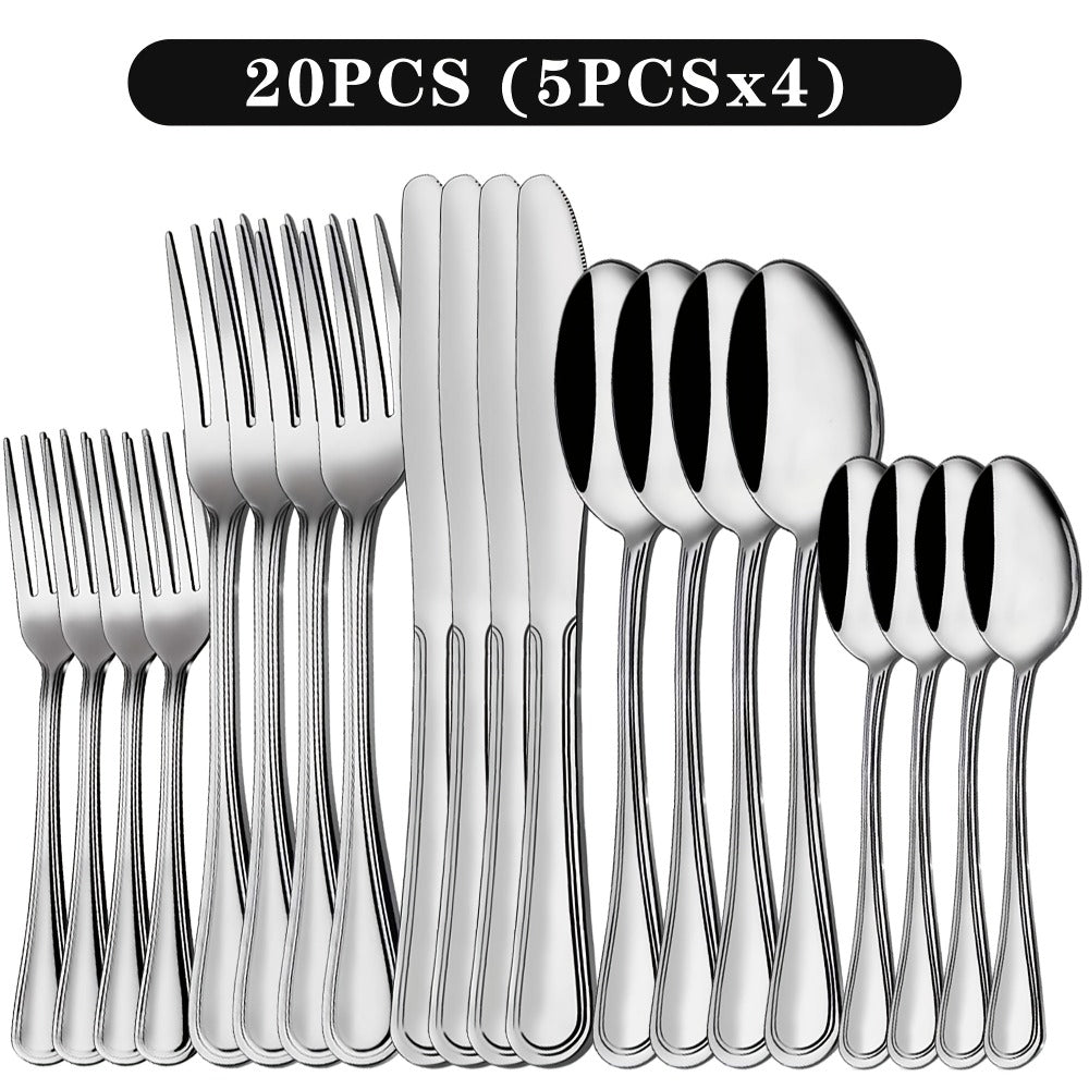 Stainless Steel Flatware Cutlery Set ¨C Mirror Polished, Dishwasher Safe, Silver & Black Options, Service for 4 / 8 / 12 ¨C Kitchen Utensil Set for Home, Restaurant & Wedding Gift