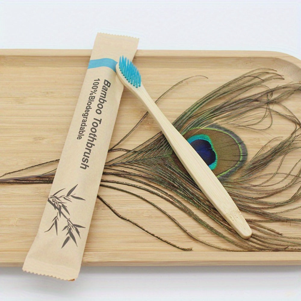 Bamboo Toothbrushes 20-Pack Soft Bristles - Individually Wrapped Eco-Friendly Wood Handle for Sensitive Teeth & Gums, Daily Oral Care Home Travel Hiking