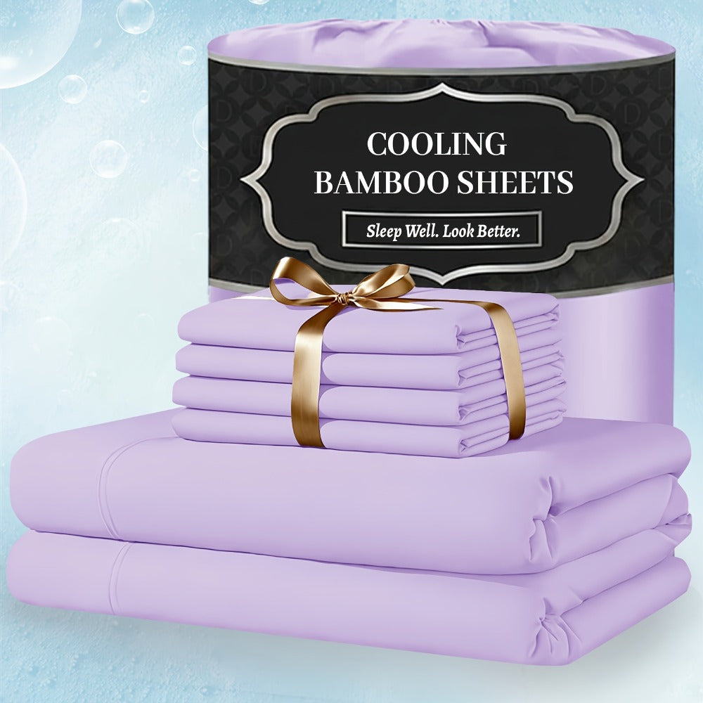 Bamboo Bed Sheet Set 4 Piece Extra Deep Pocket Cooling Breathable Soft Wrinkle Free Hotel Luxury Fitted Sheet Flat Sheet Pillowcases Twin Full Queen King
