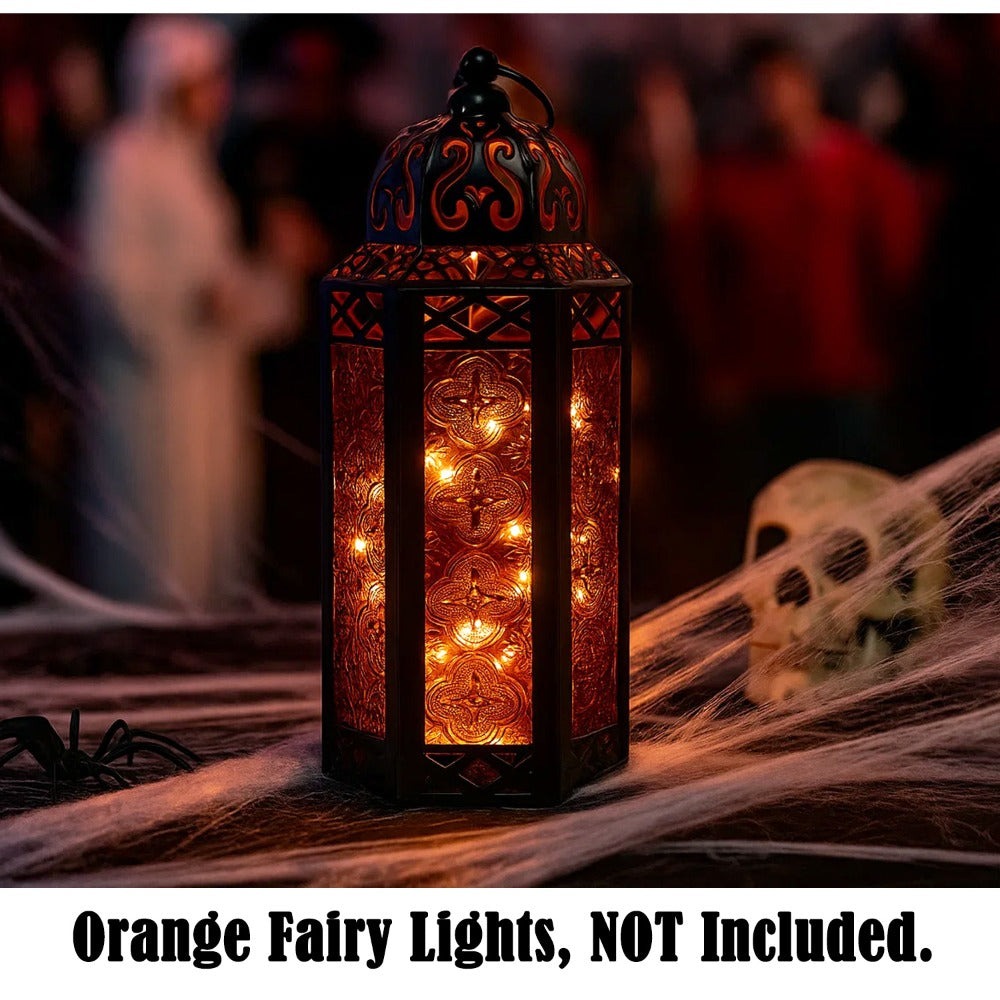 Moroccan Candle Lantern Holder - Decorative Metal & Glass Lantern with Embossed Floral Design for Indoor Home Decor, Garden, Patio, Weddings, Ramadan, Halloween & Holiday Celebrations - 10.5¡± Tall Medium Size